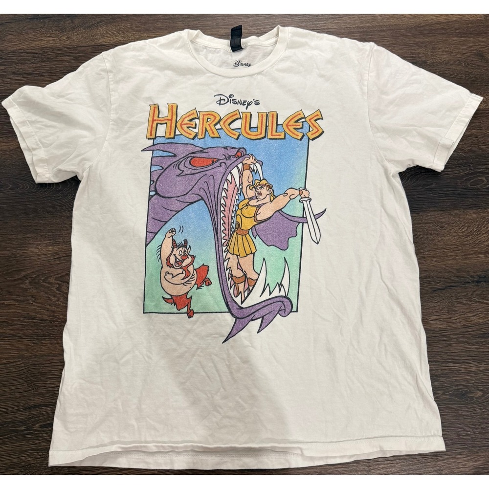 Disney Hercules Graphic T-Shirt Mens Large White Movie Tee